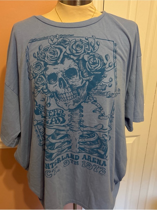 Grateful Dead Tops - Light Blue Grateful Dead T-Shirt with Skeleton Print